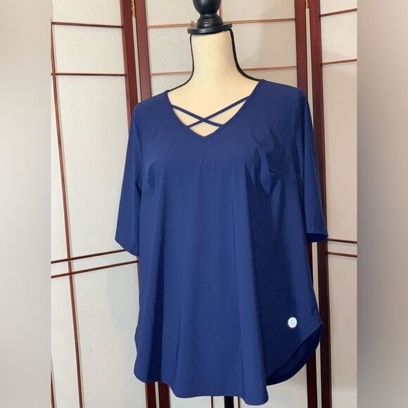 Torrid Active Blue Strappy Tech performance tee shirt M/L - Picture 1 of 10